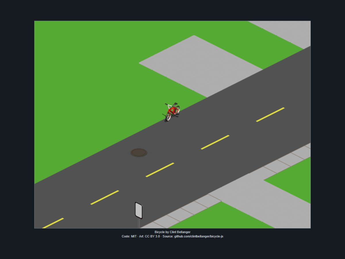 Bicycle JS gameplay capture showing the bicycle moving through the isometric environment