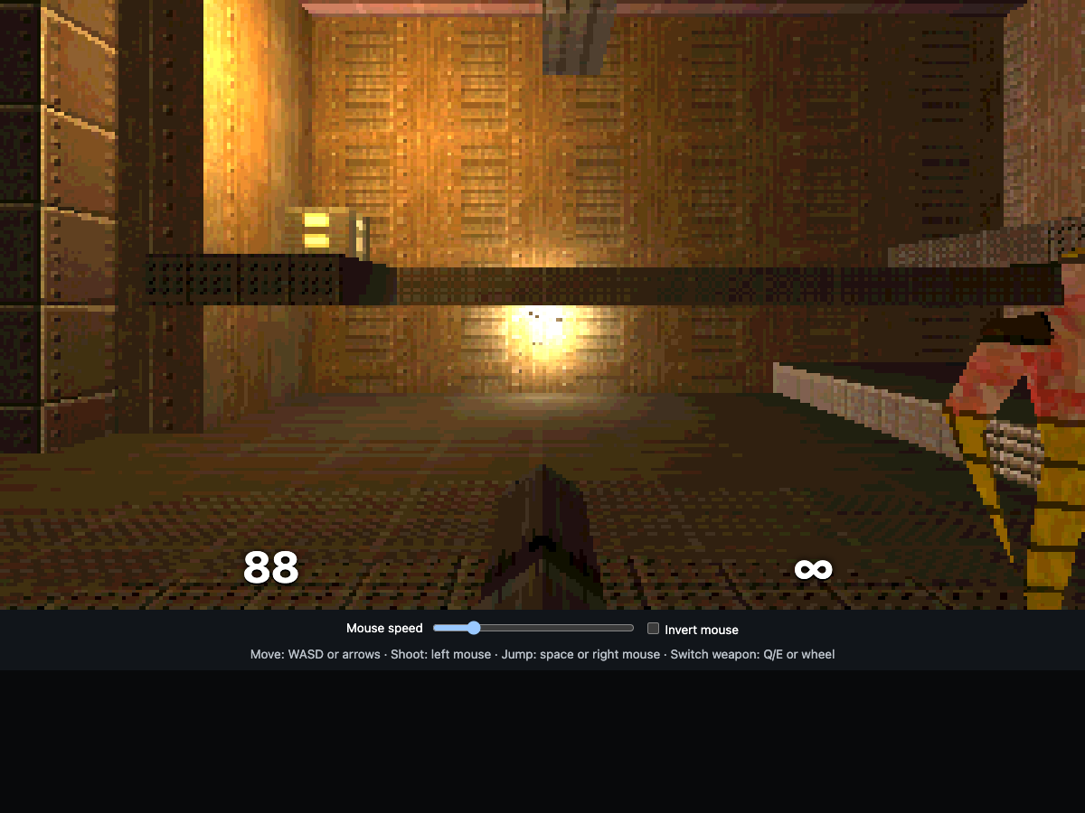 An enemy beside the player in the first Q1K3 firefight